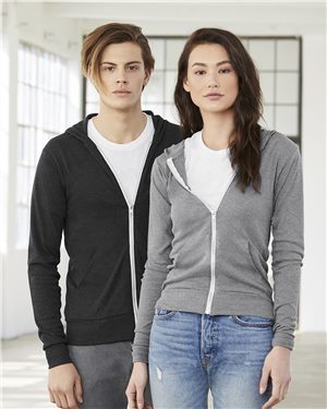 Unisex Triblend Lightweight Full-Zip Hooded Long Sleeve Tee